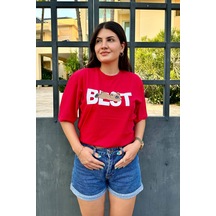 Kırmızı Renk Best Baskı Ayıcık Desenli Unisex Oversize T-shirt Kırmızı