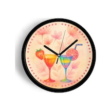 Kokteyl Bardağı Modern Tasarım Duvar Saati - 30cm - Önü Camlı Siyah Kasa - Sessiz Mekanizma-jh0369 Siyah