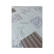 Kaydırmaz Taban Krem Kahverengi Kareli Çiçek Desen Silinebilir Pvc Dikdörtgen Muşamba Masa Örtüsü 122x155 Cm