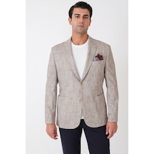 Slim Fit Torba Cepli Kırçıllı Dokuma Esnek Pamuklu Bej Ceket C 748