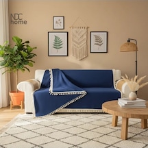 Premium Keten Lacivert Ponponlu Koltuk Örtüsü 170 X 220