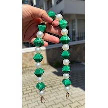 Çanta Aksesuar 40 Cm Yeşil Renk İncili Çanta Sapı Kancalı