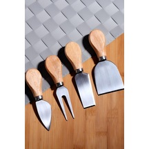 Mimoza 4 Parça Bambu Saplı Peynir Bıcağı Seti 4 Lü Gri