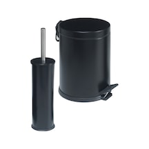 Siyah Renkli Paslanmaz Pedallı 3 Lt Çöp Kovası - Klozet Fırçası 2'li Banyo Seti Siyah