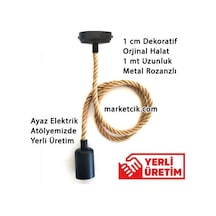 Dekoratif Metal Rozanslı 1Cm Halat Sarkıt E27 Duylu