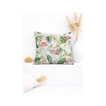 Beyaz Gecede Flamingo Ferahlığı Dekoratif Kırlent Kılıfı 45x45 Cm Yeşil