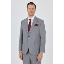 İmza Gri Mono Yaka Esnek 4 Drop Comfort Fit Classic Takım Elbise 1001250159 Gri