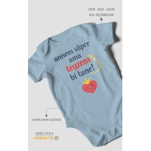Morivokids Annem Süper Ama Teyzem Bi Tane Kısa Kollu Bebek Body %100 Pamuk Bebe Mavisi
