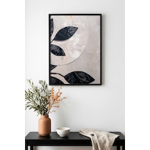Doğal Ahşap Çerçeveli Minimal Yaprak Desenli Tablo - Pastel Huhu1282