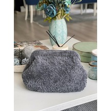 El Yapımı Antrasit Teddy Yün Örgü El Çantası Antrasit