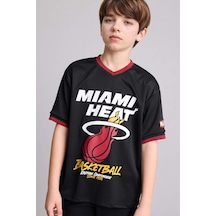 Defacto Nba Mıamı Heat New Regular Fıt V Yaka Mesh Forma Kumaş Kısa Kollu Tişört Erkek Çocuk H2897a826hsbk81 Siyah-bk81
