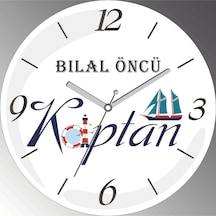 Kişiye Özel Kaptan Çap 30cm Sessiz Akar Bombeli Gerçek Cam Duvar Saati Siyah