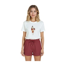 Kadın Beyaz Relaxed Fit %100 Pamuk Tişört Karakalem & Suluboya Beyaz