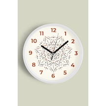 Mandala Tarzı Çiçek Çizimi Modern Duvar Saati - 30cm - Önü Camlı Beyaz Kasa - Sessiz Mekanizma-jh0854 Beyaz