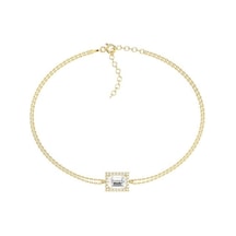 İndigo Takı Baget Tek Taşlı Altın Kaplama Gümüş Bileklik