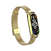Mi Band 7 İle Uyumlu Hasır Metal Kordon, Kasa Koruma 2 İn 1, Klipsli Tel Örgü Kayış, Altın, Krd-06-mi-band-7-gold
