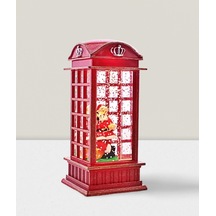 Led Işıklı Sulu Simli İngiliz Telefon Kulübesi İçinde Noel Baba Figürlü Obje