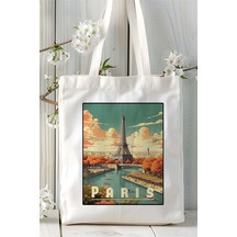 Art Hediye Paris Baskılı Bez Çanta Omuz Çantası Kişiye Özel Desen Çok Renkli