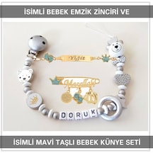 Sahi Aksesuar İsimli Bebek Emzik Zinciri Ve İsimli Bebek Künye Seti Bezyı755 Yeşil