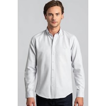 Tudors Slim Fit Dar Kesim Uzun Kol Erkek Gömlek-23371 Beyaz