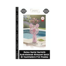 Delux Serisi Serinlik Aydınlatmalı Bireysel Şarjlı El Vantilatörü F12 Pembe