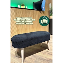Paris Retro Ahşap Ayaklı Geniş Oturum Alanlı Oval Bench Puf Siyah