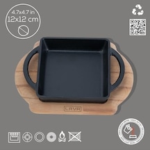 Lava, Pişirme Kabı, Lv Eco P Tv 1212 K4, Kare Teller Ve Ahşap Altlık, Ölçüler 12 X 12 Cm, Dökme Demir, Siyah