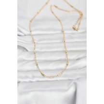 Cm 14k Gold Renk Bar Zincir Model 60 Cm Kadın Kolye Altın - Beyaz
