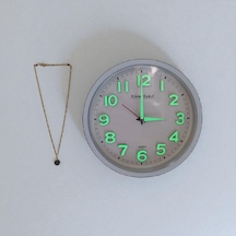 Time Gold Fosforlu Duvar Saati Çap22cm Altın Rengi Kolye Hediyeli