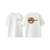 Thewert Gans N Roses Ates Tasarım Sırt Baskılı Pamuk Beyaz Oversize T-shirt