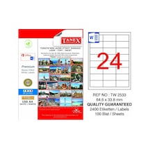 Tanex Tw-2533 Beyaz Adresleme ve Postalama Etiketi 64.6 MM X 33.8