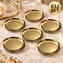 6 Adet Lüks Gold Paslanmaz Çelik Sunum Tabağı 12,2 Cm Dekoratif Lokumluk Çikolatalık Sunumluk Seti
