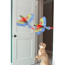 Thentech İnteraktif Papağan Figürlü Kanat Çırpan Uçan Kuş Kedi Oyuncağı Asılabilir Eğitici Oyuncak Çok Renkli