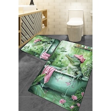 Crocodile 2'li Banyo Paspası,kaymaz Tabanlı,yıkanabilir 60x100 50x60 Cm Djtbanyo Renkli