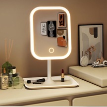 Led Işıklı Ayarlabilir Makyaj Aynası, Usb Şarj Edilebilir, 3 Işık Fonksiyonu, Parlaklık Ayarlı Ve Organizer Tabanlı Taşınabilir Kozmetik Ayna Beyaz Belirtilmemiş