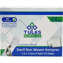 TULES - STERİL NON WOVEN KOMPRESS 7,5CM X 7,5CM 4 KAT 5Lİ 20 PAKET