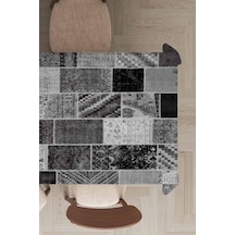 Gri Patchwork Desenli Dokuma Leke Tutmaz Masa Örtüsü Mso292n11