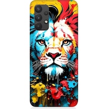 Samsung Galaxy A32 Uyumlu Renli Boyalı Aslan Yüzü Desenli Silikon Kılıf