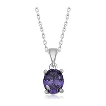Gümüş Mor Kristal Oval Taşlı Kadın Kolye