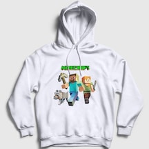 Presmono Unisex Miners Minecraft Kapüşonlu Sweatshirt Beyaz