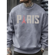 Startmore Tarzsokak Ünlü Paris Kulesi Desen Kazak Erkekler O-boyun Giysileri Sonbahar Polar Retro Kazak Gevşek Un Gri