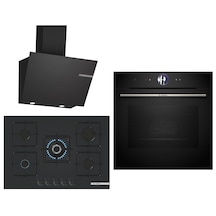 Bosch Black Deluxe HBG7563B1 4D Hot Air - DWK66PJ60T - PNQ7B6P31O  3D Fry 75 CM Wok Bek 3 Lü Ankastre Set 604