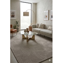 Vizon Kabartmalı Modern Halı Geometrik Desenli Soft Dokulu Dekoratif Halı Fch3018 Vizon