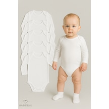 Babyden's 5 Li Set Uzun Kollu Bebek Zıbın Beyaz %100 Pamuk Çıtçıtlı Body Unisex 0-24 Ay İç Giyim Beyaz
