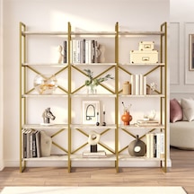 Atlantis 175cm Gold Metal Kitaplık 5 Raflı Geniş 3 Bölme Mermer Desen Atl6-ge Efes