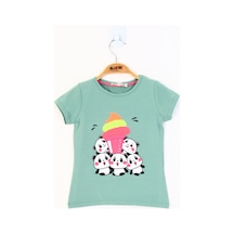 Toontoy Kids Toontoy Kız Çocuk Baskılı Çevirmeli Pul Detaylı Tişört Yeşil