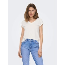 Only Onlfree Life S/s Mod V-neck Top Jrs Noos Kadın T-shirt 15287041 Beyaz