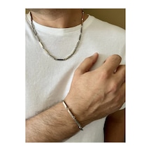 Küp Üçgen Model Kararmaz Çelik Unisex Kolye Ve Bileklik Set Silver