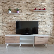 Mobilyasepeti Mobilya Sepeti ( Ms 20 ) Tv Ünitesi Dolabı,Raflı,Beyaz,Ceviz