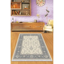 Gri Çerçeveli Dokuma Pamuk Tabanlı Kaymaz Kilim Klm170n11